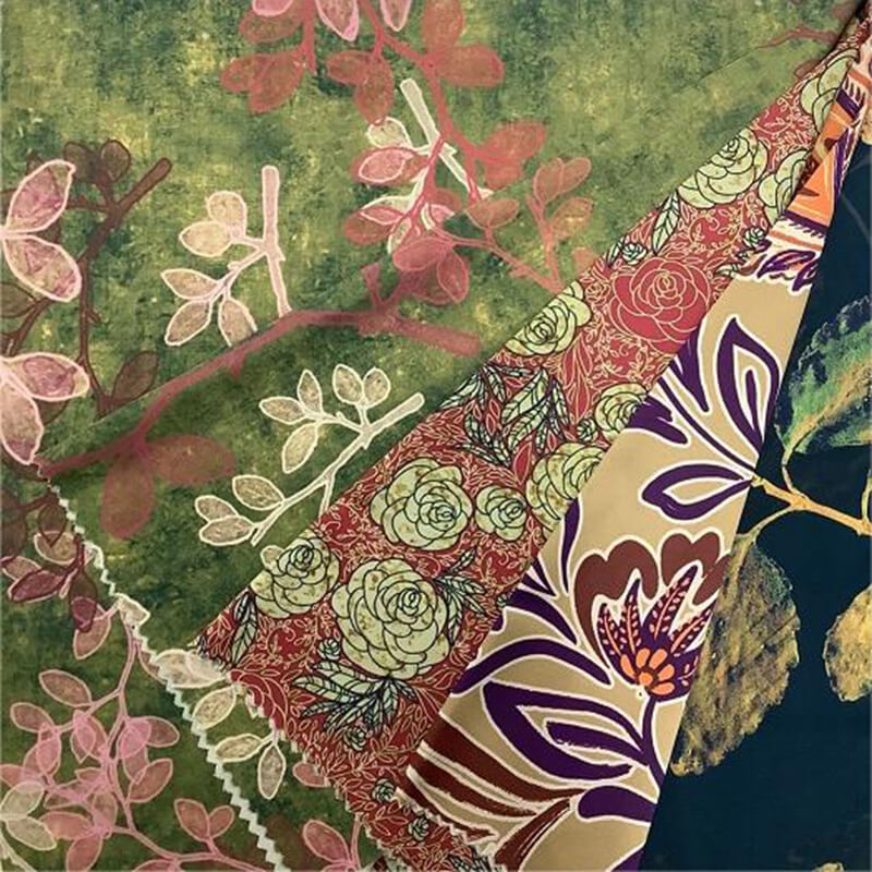 Keqiao fabric poly span satin digital print screen print armani satin silk